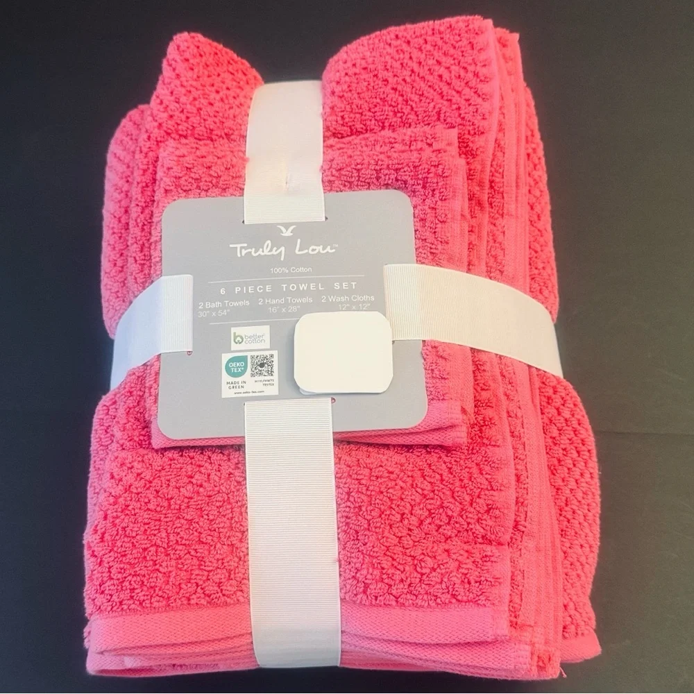 6pc TRULY LOU 100% Cotton Bath Towel Set - SnapDragon - Pink - Bundle